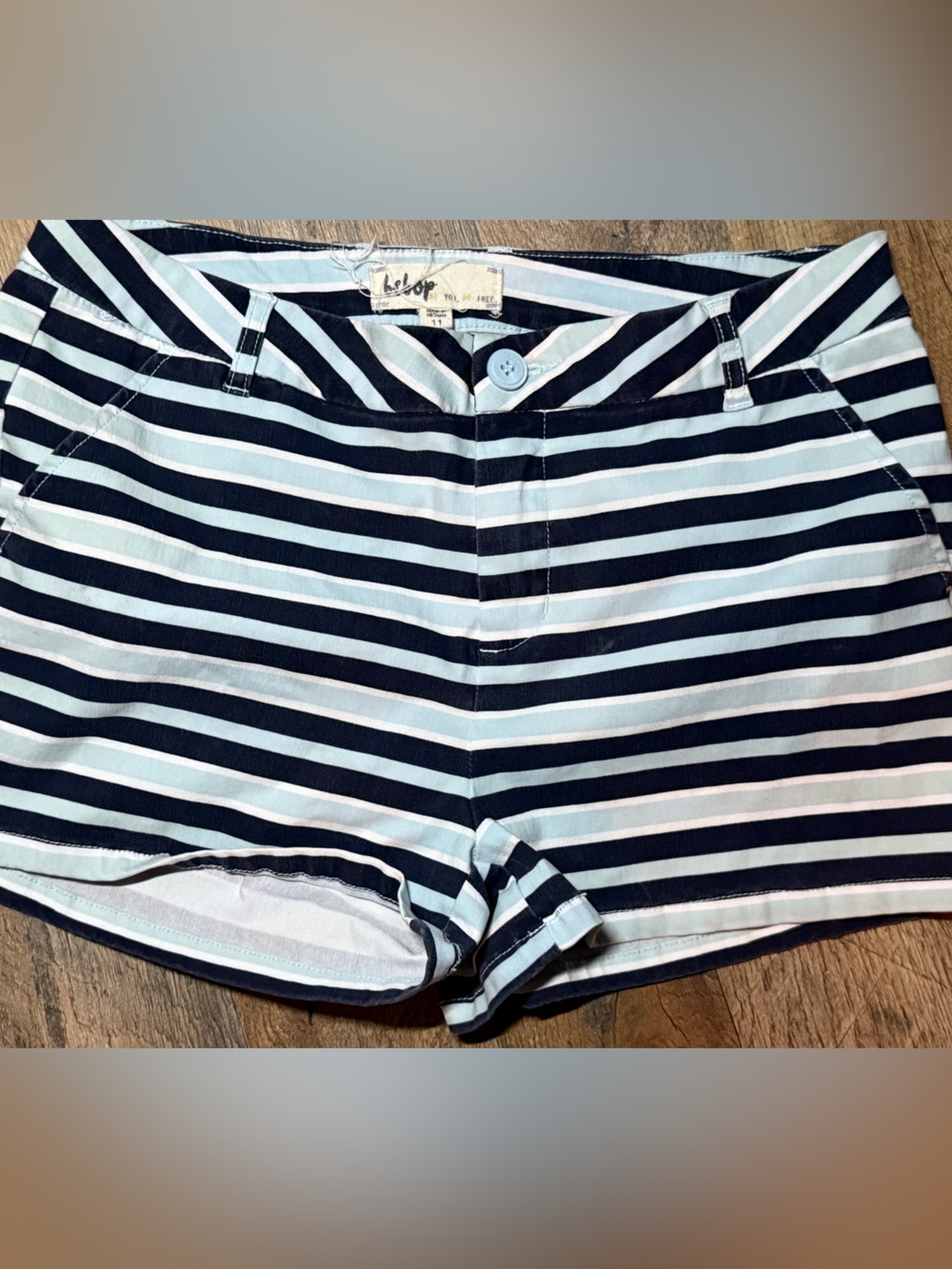 BeBop Blue White Vertical Striped Shorts •Size 11• Y2K Stretch Cuffed